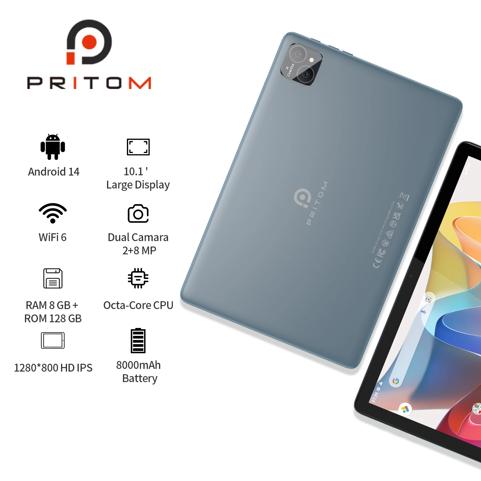 Tablet PRITOM TAB11 – Android 14, HD, Octa-Core, 128GB, WiFi 6 Tablet PRITOM TAB11 – Android 14, HD, Octa-Core, 128GB, WiFi 6